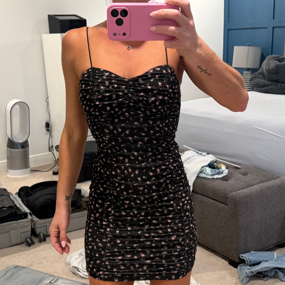 Spaghetti strap Floral Dress in Black and Pink